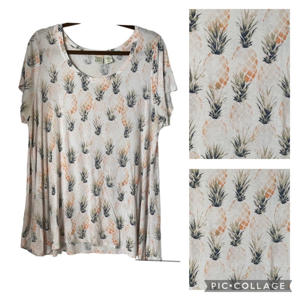 Lucy & Laurel Pineapple Print Tunic Cap Sleeve Asymmetrical Hem Sz 1X